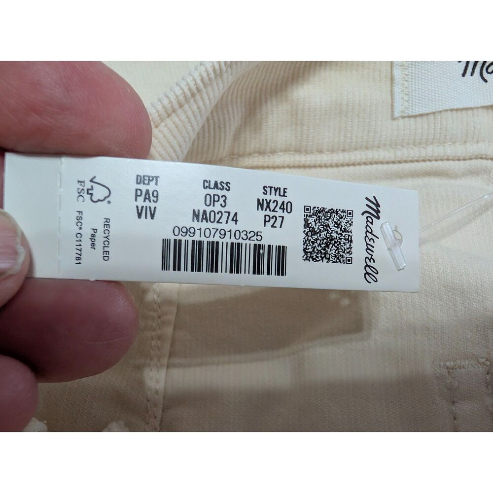 Madewell Ivory Wide Leg Corduroy Pants High Rise Cream NWT NX240 27P - Picture 4 of 6